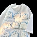 纯棉日系植绒全身兔子短袖t恤设计感小众上衣情侣款102B-T4095P35，男装T恤，星座102B