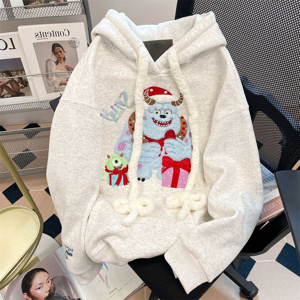加绒圣诞卡通刺绣卫衣男女减龄连帽上衣外套102B-W2764P58加绒68,女装短外套,星座102B