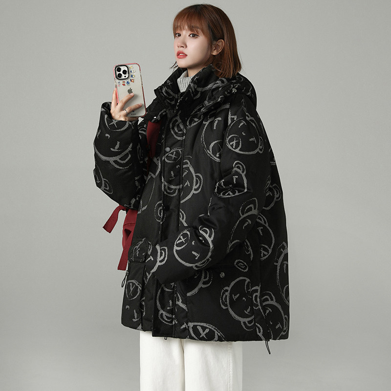 加厚潮拼接小熊logo连帽情侣宽松保暖羽绒服男女102B-Y5088P125,男装羽绒服,星座102B