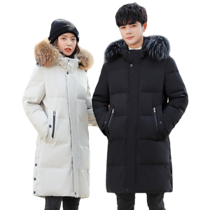 羽绒服情侣中长款冬装真毛领加厚斜口袋男女白鸭绒102B-Y5209P235图片