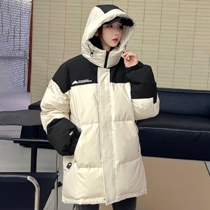 加厚潮字母印花连帽工装情侣款宽松拼接羽绒服男女102B-Y5920P185图片