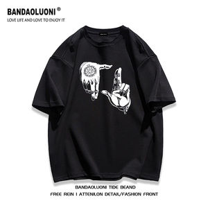 纯棉精梳个性街头hiphop潮牌手势短袖t恤男女夏T恤102B-T816P30