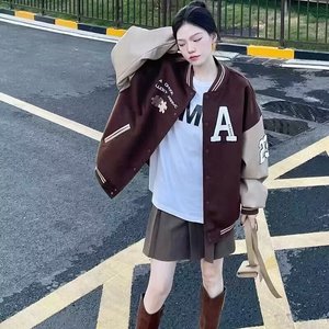 秋25慵懒潮流简约毛巾绣毛呢皮袖外套流行时尚夹克102B-JK1331P75图片