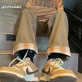 加绒加厚翻边格子休闲运动裤学生韩版阔腿长裤102B-K830P45加绒55,女装休闲裤,星座102B, 加绒加厚翻边格子休闲运动裤学生韩版阔腿长裤102B-K830P45加绒55,女装休闲裤,星座102B,