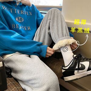 加绒华夫格羊羔绒加绒加厚束脚裤秋冬学生韩版哈伦裤102B-K059P50图片