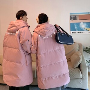 加厚潮男大领子连帽中长情侣款宽松工装羽绒服男女102B-Y5065P195图片