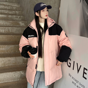 加厚潮字母印花连帽工装情侣款宽松拼接羽绒服男女102B-Y5920P185图片