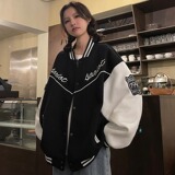 复古绿色棒球服设计感oversize潮高街美式外套女102B-W8001P75，男装夹克，星座102B