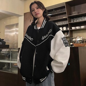 复古绿色棒球服设计感oversize潮高街美式外套女102B-W8001P75图片