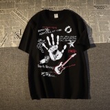 纯棉美式高街涂鸦字母印花短袖T恤男女宽松情侣上衣102B-T7616P30，男装T恤，星座102B