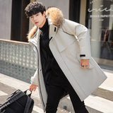 90%白鸭绒冬款中长款连帽真毛领情侣羽绒服男102B-Y073P235特批，男装羽绒服，星座102B