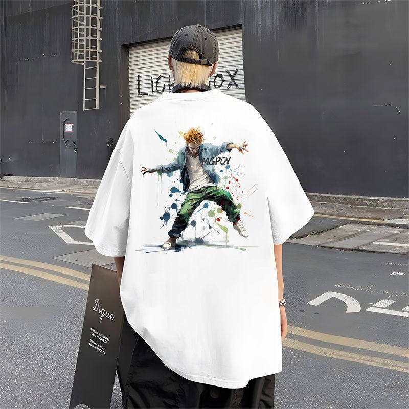 纯棉美式hiphop跳舞小丑水墨印花短袖t恤男女情侣T102B-T2091P30,男装T恤,星座102B