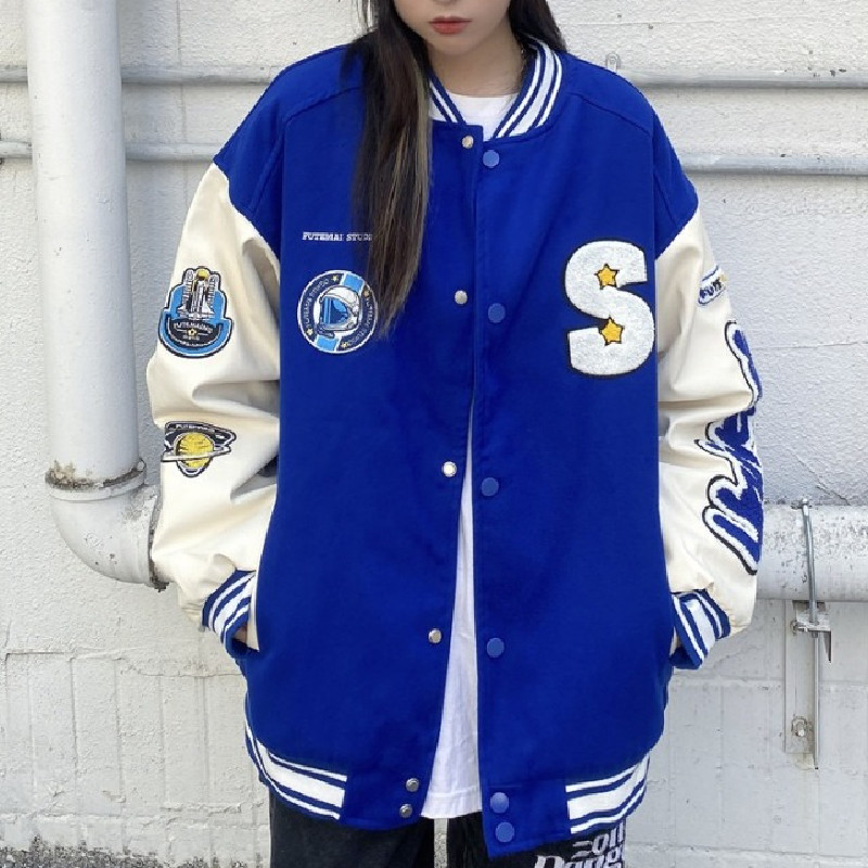 春棒球服宽松克莱因蓝外套工装休闲夹克男女外套102B-JK502P68图片