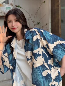 印花抖音款威夷海滩衬衫男女夏薄款设计感小众外搭102B-C3001P35