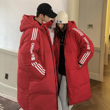 加厚潮袖子三杠连帽中长情侣款宽松保暖羽绒服男女102B-Y5062P155，男装羽绒服，星座102B