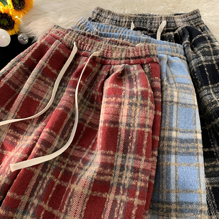 重磅毛呢苏格兰格子裤秋冬休闲运动直筒裤男女102B-K814P48加绒58图片