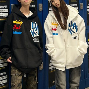 秋2025原版重工英文刺绣食毛华棉复合连帽卫衣男女102B-W1386P55图片