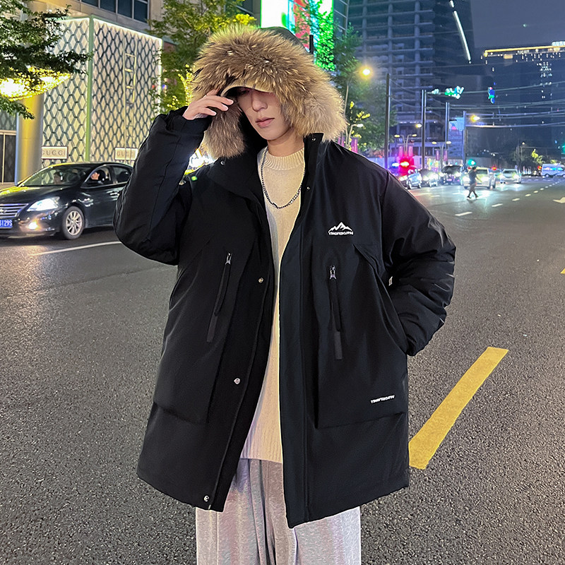 羽绒服情侣中长款冬装大毛领加厚大口袋工装白鸭绒102B-Y8810P195,男装羽绒服,星座102B