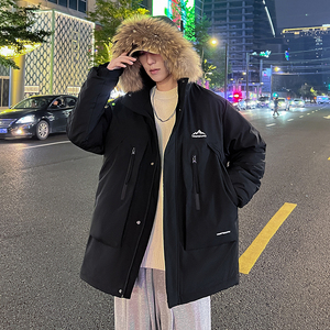 羽绒服情侣中长款冬装大毛领加厚大口袋工装白鸭绒102B-Y8810P195图片