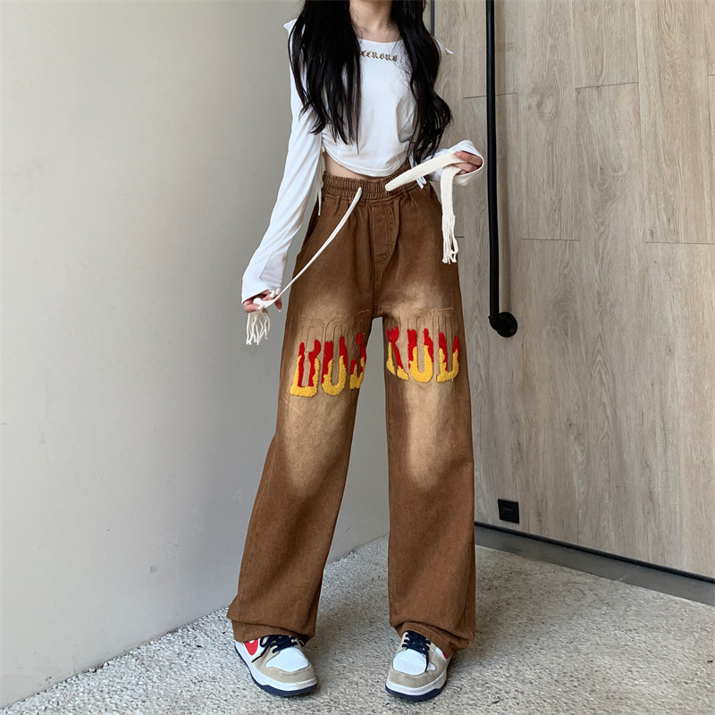 字母毛巾绣牛仔裤慵懒原宿潮百搭男女长裤宽松直筒裤102B-N120P68，女装牛仔裤，星座102B