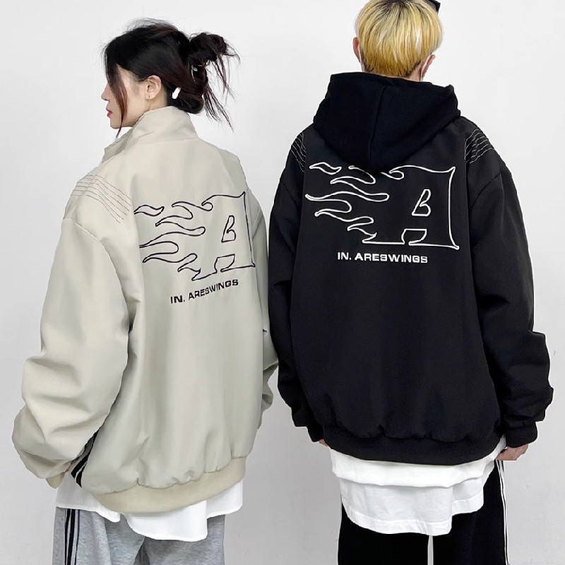 秋2025美式高街字母火焰飞行服夹克男女潮宽松外套102B-jk8012P88,男装夹克,星座102B