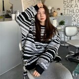 圆领青少年潮长袖慵懒风条纹套头毛衣秋冬上衣男女102B-M7032P58，男装针织衫/毛衣，星座102B
