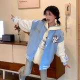 秋男女2025学院风猫爪刺绣棒球服外套撞色夹克上衣102B-JK817P78，女装短外套，星座102B