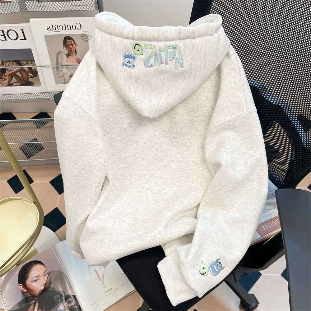 加绒圣诞卡通刺绣卫衣男女减龄连帽上衣外套102B-W2764P58加绒68,女装短外套,星座102B
