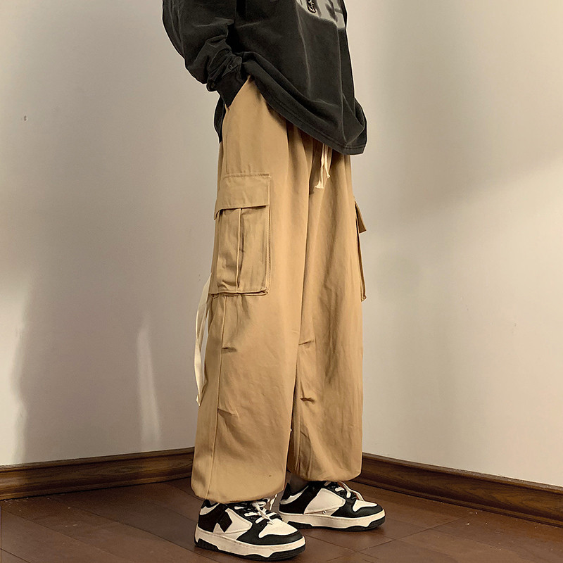 2024秋水洗棉复古工装裤男潮牌宽松多口袋飘带直筒裤102B-K203P65,男装休闲裤,星座102B