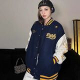 美式撞色拼接外套2025高街小众宽松棒球服夹棉夹克102B-JK533P75，男装夹克，星座102B