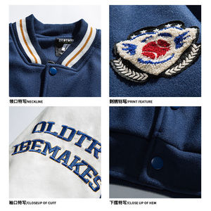 春款外套韩版宽松ins刺绣拼接美式复古棒球服外穿102B-W9913P75图片