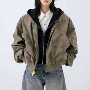 秋25美式潮牌扎染假两件连帽夹克情侣宽松街头外套102B-JK8841P85图片