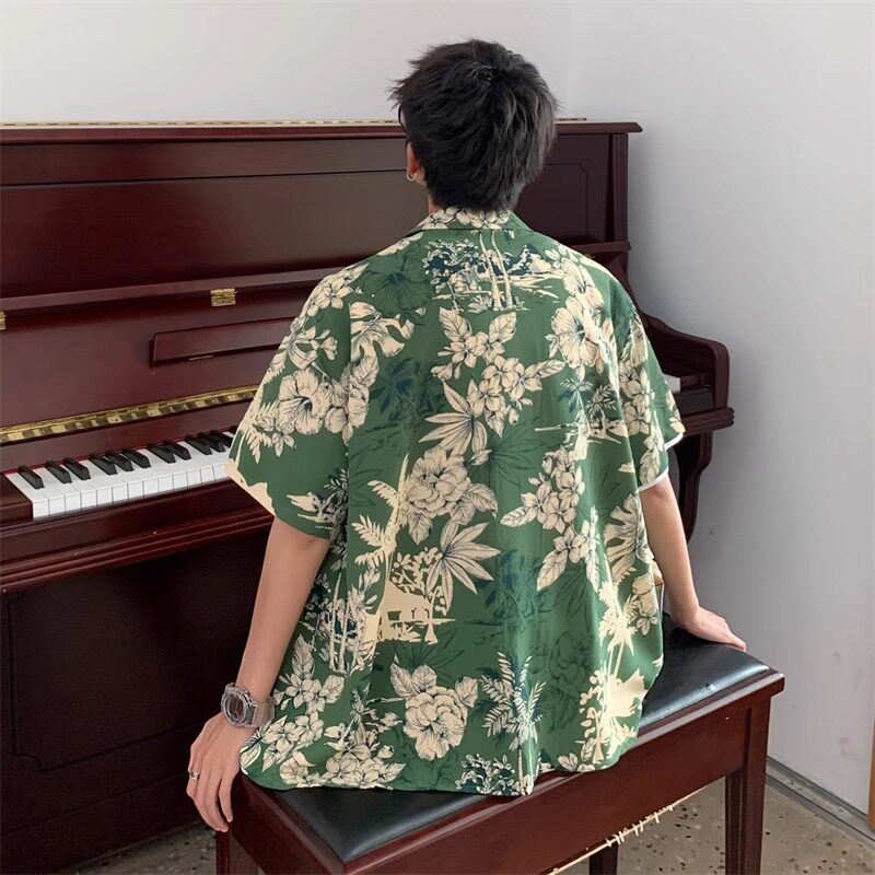 印花抖音款小清新复古花衬衫宽松海边度假短袖情侣102B-C3125P35,男装衬衫,星座102B