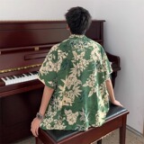 印花抖音款小清新复古花衬衫宽松海边度假短袖情侣102B-C3125P35，男装衬衫，星座102B