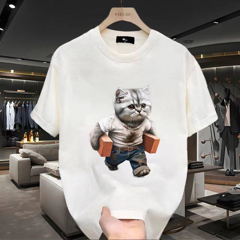 纯棉夏季新款搬砖猫短袖卡通印花潮牌ins情侣上衣102B-T1545P30,男装T恤,星座102B