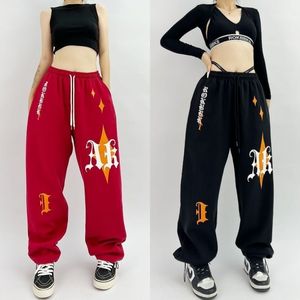 抽绳美式高街阔腿裤大红印花hiphop爵士舞休闲运动裤102B-K778P45图片