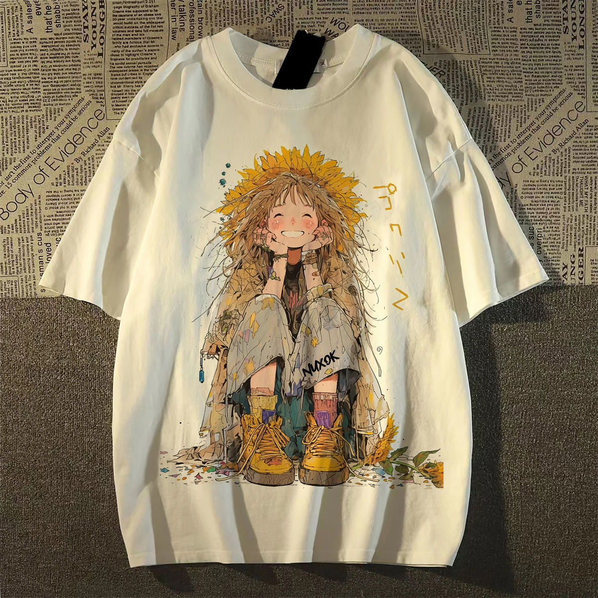 纯棉美式甜酷日葵人物印花短袖t恤男女宽松ins潮T恤102B-T2081P30,男装T恤,星座102B
