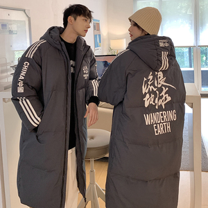 加厚潮男字体印花连帽中长情侣宽松工装羽绒服男女102B-Y5066P165图片