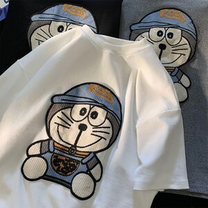 220克纯棉重工卡通keiti猫刺绣T恤韩版圆领短袖男女102B-T404P30图片
