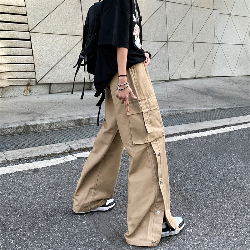 水洗棉贴袋工装休闲排扣裤宽松直筒机能纽扣长裤男女102B-K165P58,男装休闲裤,星座102B