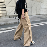 水洗棉贴袋工装休闲排扣裤宽松直筒机能纽扣长裤男女102B-K165P58，男装休闲裤，星座102B