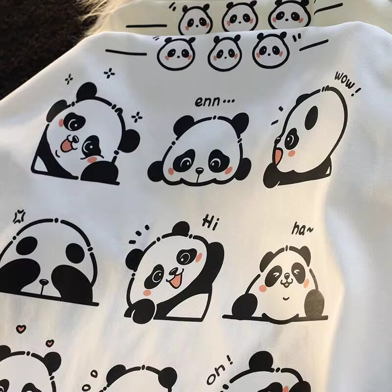 卡通潮牌熊猫短袖t恤多巴胺小众纯棉情侣甜美上衣102B-T9855P30,男装T恤,星座102B