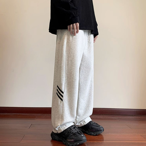 侧边拼接三条杠休闲长裤秋冬款学生韩版运动直筒裤102B-K2328P45图片