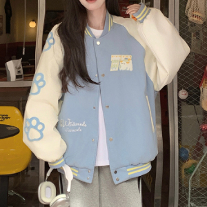 秋2025复古猫咪刺绣棒球服外套情侣宽松夹克上衣潮102B-JK821P78图片