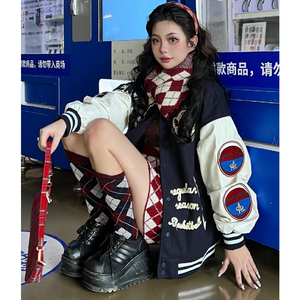 春藏蓝色vintage棒球服外套男女美式高街情侣款夹克102B-W9913P75图片