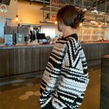 圆领青少年潮长袖慵懒风条纹套头毛衣秋冬上衣男女102B-M7032P58，男装针织衫/毛衣，星座102B