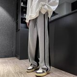 青春流行直筒型男休闲裤拼色运动裤条纹直筒宽松裤102B-K4141P55，男装休闲裤，星座102B