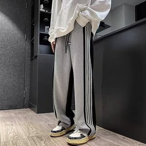 青春流行直筒型男休闲裤拼色运动裤条纹直筒宽松裤102B-K4141P55图片