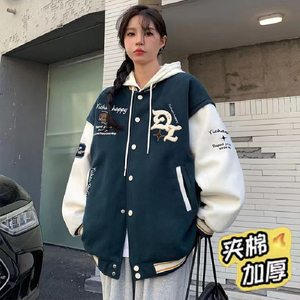 秋冬2025美式复古棒球服外套宽松连帽夹克潮102B-JK848P78加棉88图片