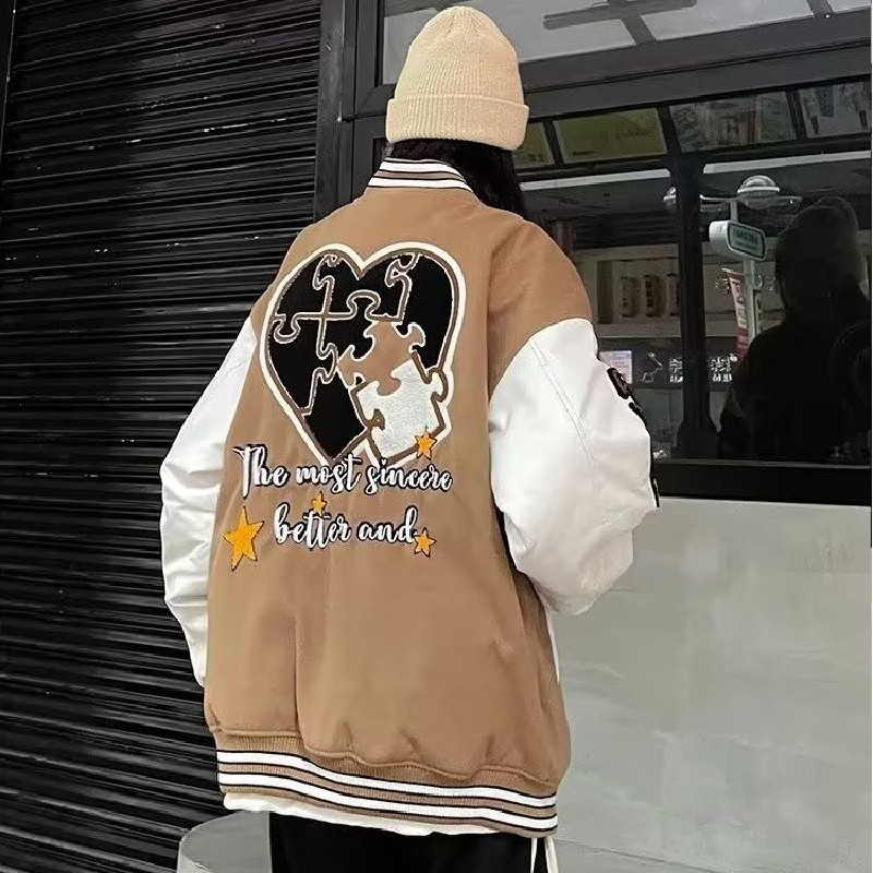 复古毛巾绣棒球服宽松拼接设计感夹克情侣外套上衣102B-JK5773P75,男装夹克,星座102B